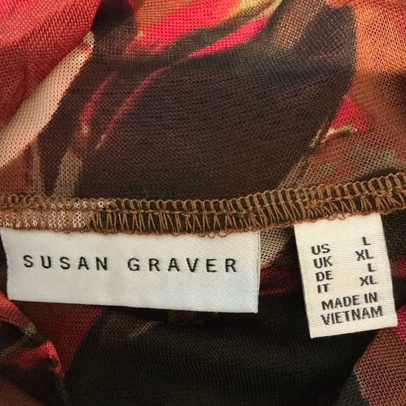 NWOT Susan Graver Floral Blouse - Red, Pink, Brown Size Large - Picture 8 of 12